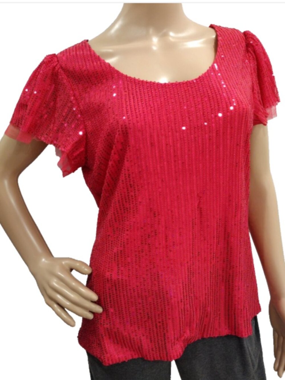 Traleubie Women's Hot Pink Large Sequin Sparkly Party Event Formal Blouse